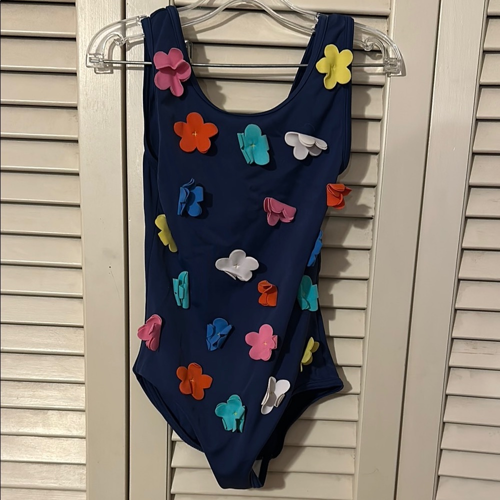 Mini Boden Blue and Pink One Piece Swimsuit with Butterfly Print size 6-7 yrs